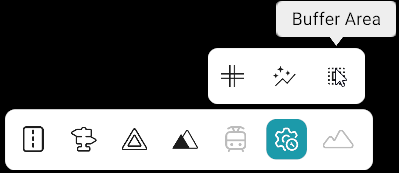 Bottom toolbar: Advanced Tools category active; sub-toolbar with Buffer Area tool selected