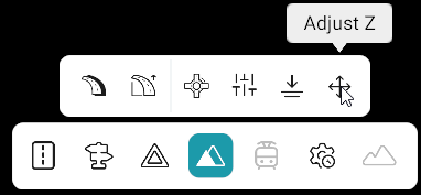 Bottom toolbar: Elevation Tools category active; sub-toolbar with Adjust Z tool selected