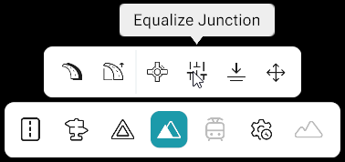 Bottom toolbar: Elevation Tools category active; sub-toolbar with Equalize Junction tool selected