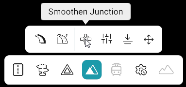 Bottom toolbar: Elevation Tools category active; sub-toolbar with Smoothen Junction tool selected
