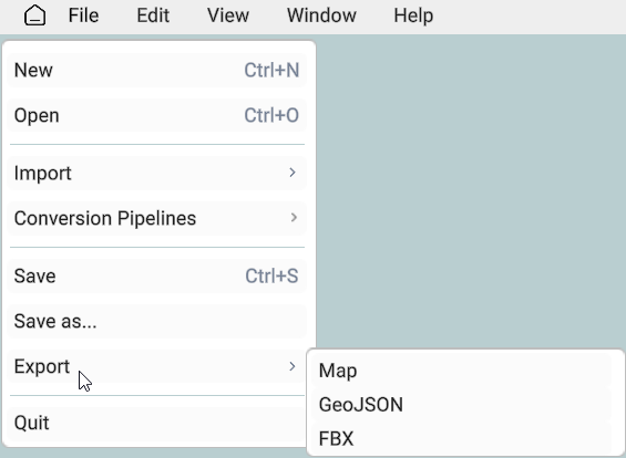 File menu with Export submenu showing the FBX option