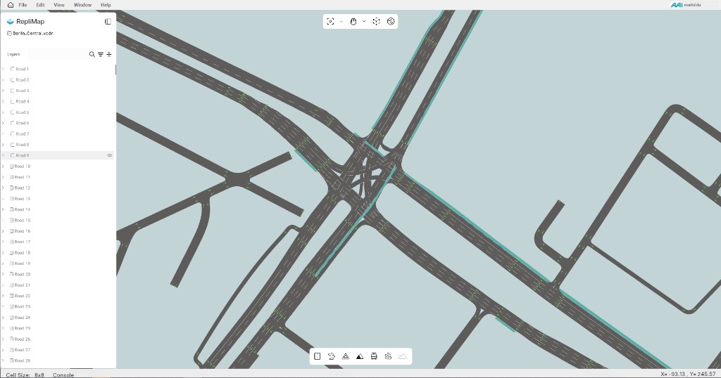Automated HERE to XODR conversion result shown on the main canvas