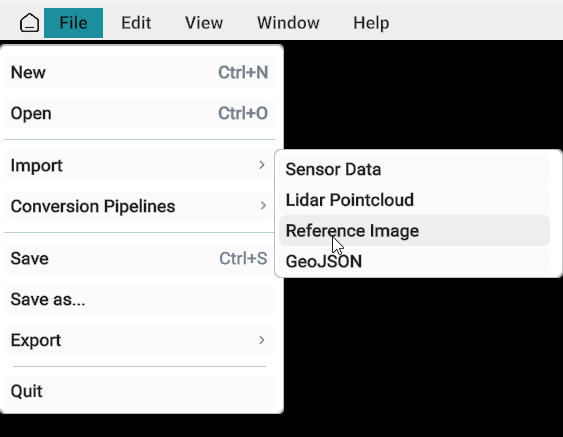 File menu with Import and Reference Image selected